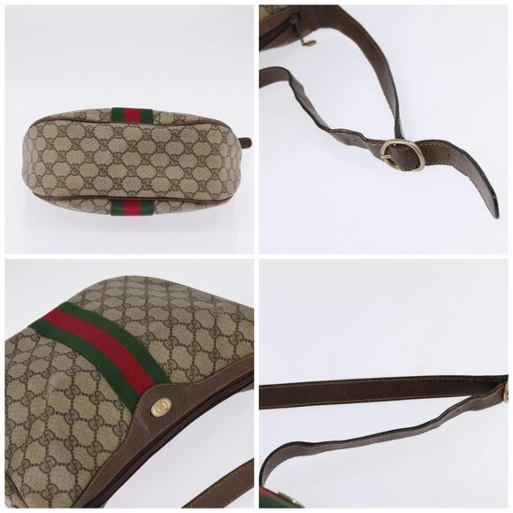 GUCCI GG Supreme Web Sherry Line Shoulder Bag PVC Beige Gold Auth BA5968 - Picture 15 of 16